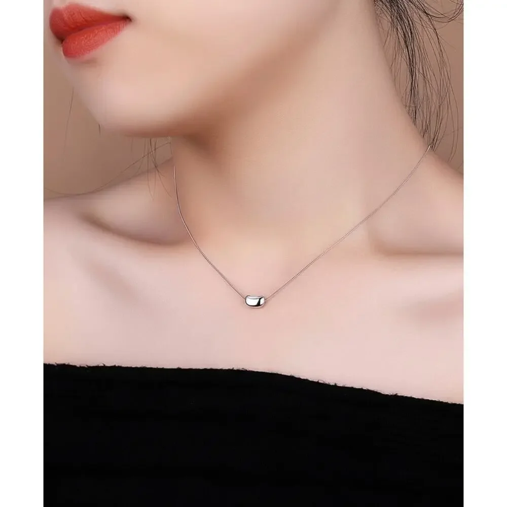925 Stamp Silver plated Bean Pendant Necklace 18
